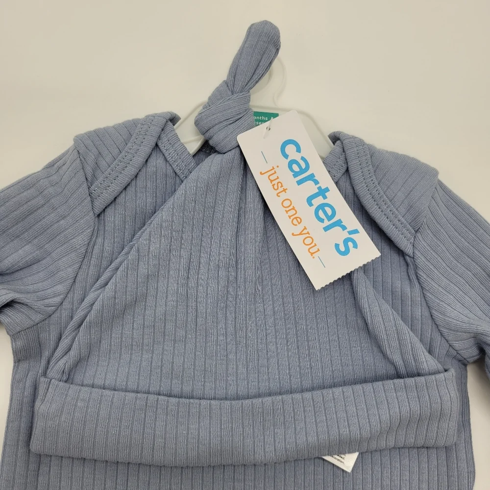 Carter's Just One You Blue Baby Gown Hat Set Rib Knit Cotton Blend Size 3mo NEW